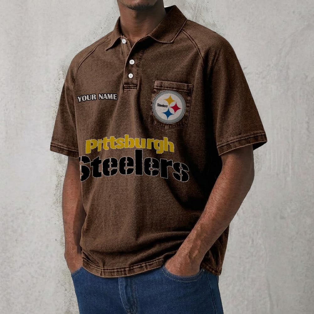 PIT x NFL Men's Distressed Turn-Down Collar Polo DATND TANTD 250526