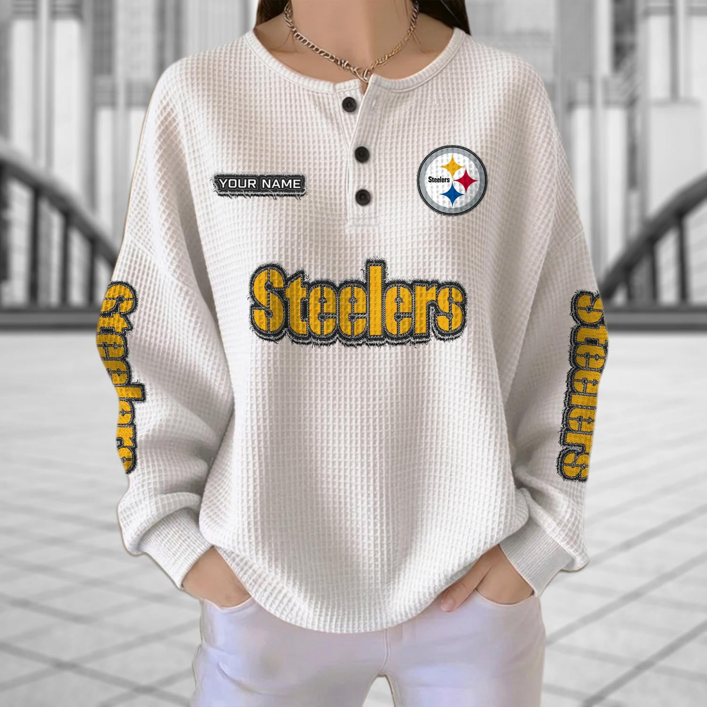 PIT x NFL Personalized Waffle Knit Henley Sweatshirt 2005 DatND DVT