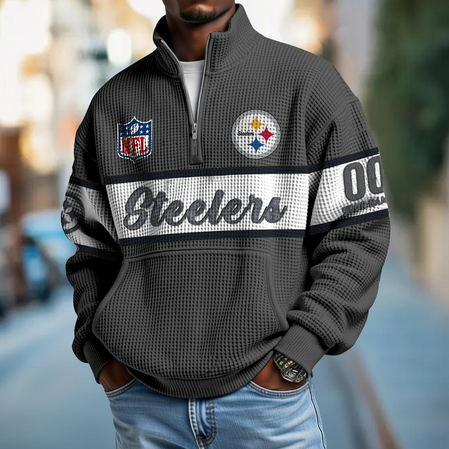 PIT x NFL Quarter-Zip Waffle Pullover DATND TANTD