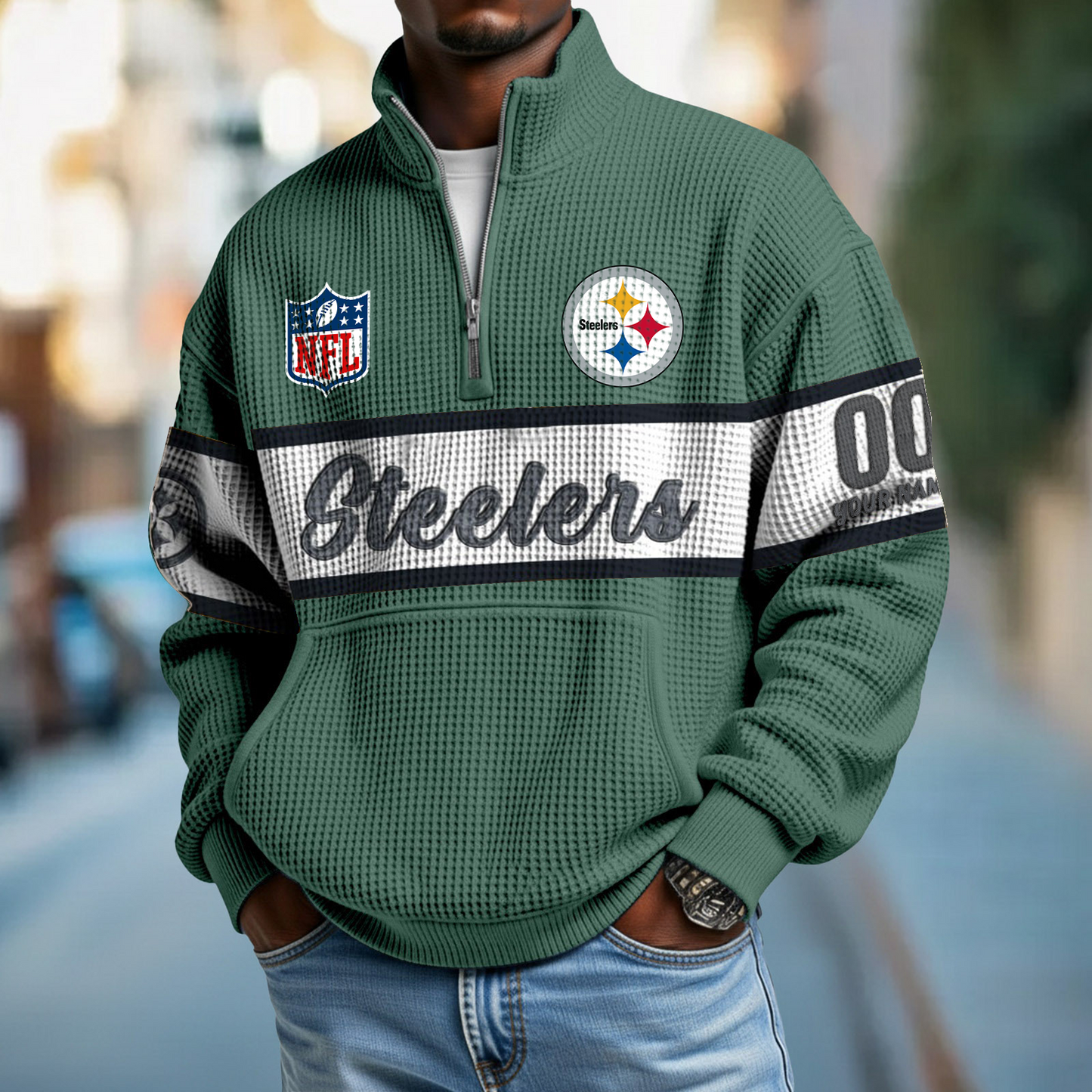 PIT x NFL Quarter-Zip Waffle Pullover DATND TANTD