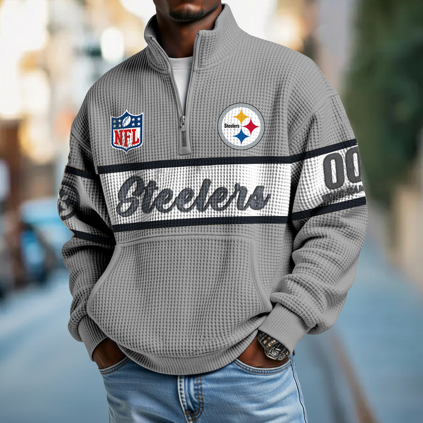 PIT x NFL Quarter-Zip Waffle Pullover DATND TANTD