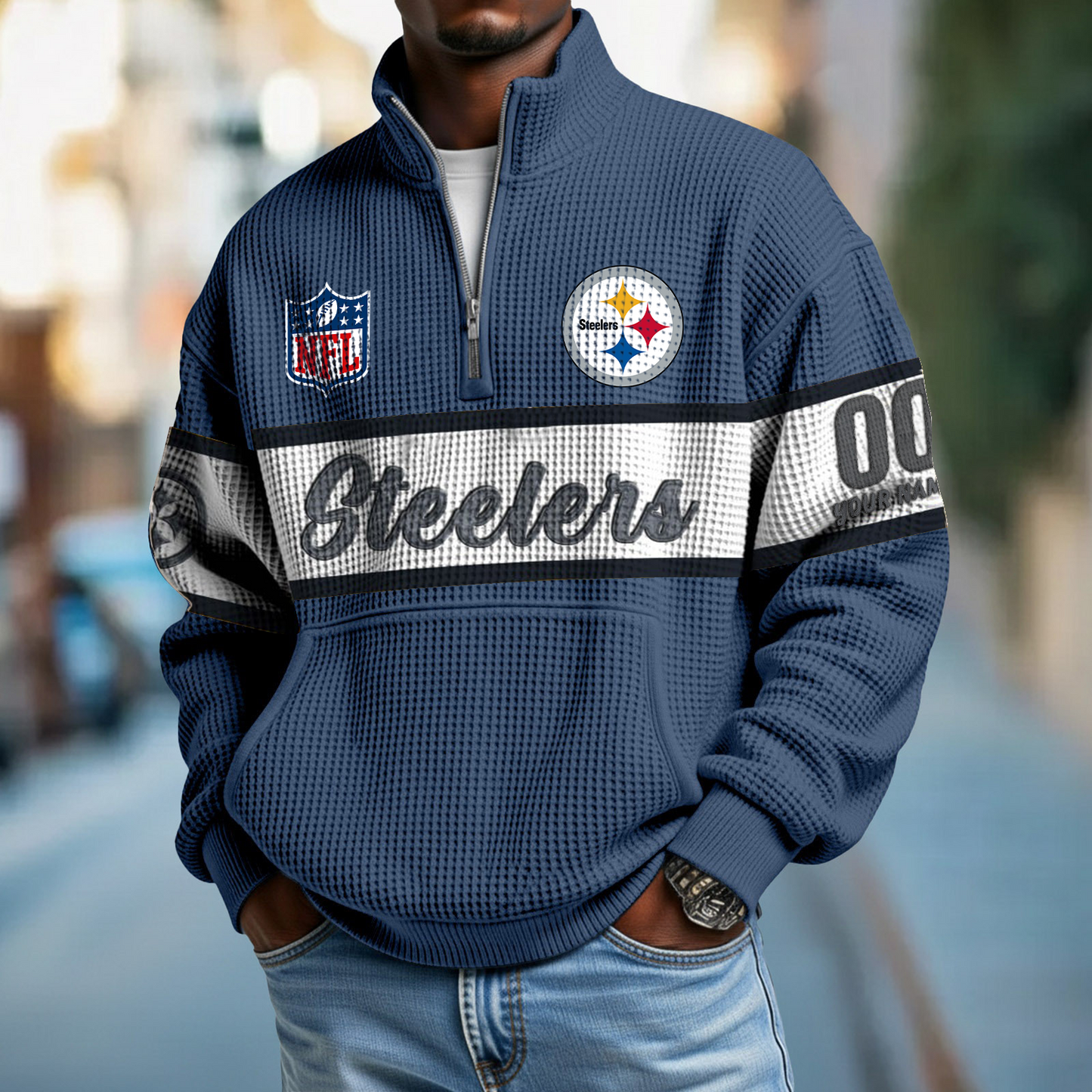PIT x NFL Quarter-Zip Waffle Pullover DATND TANTD