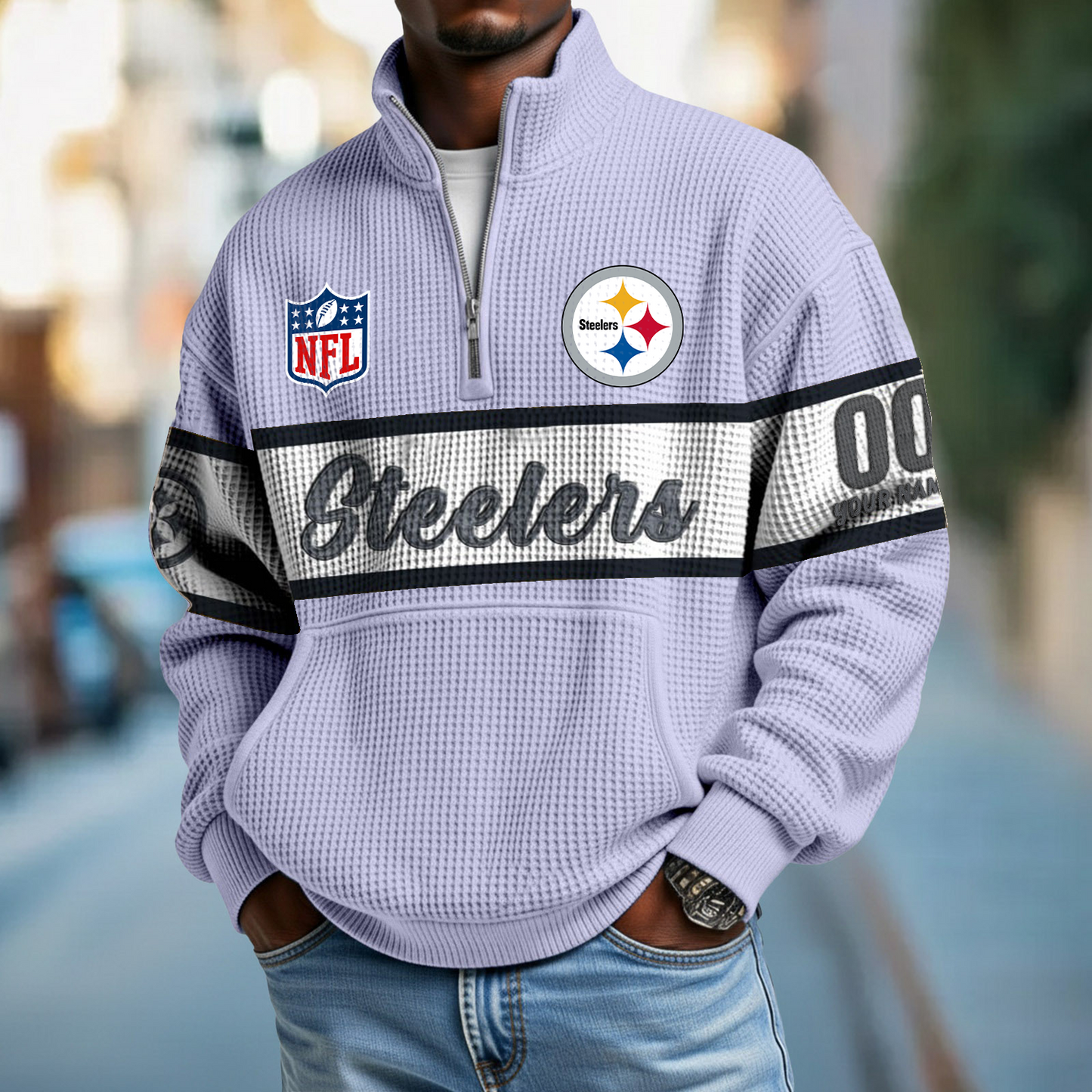PIT x NFL Quarter-Zip Waffle Pullover DATND TANTD