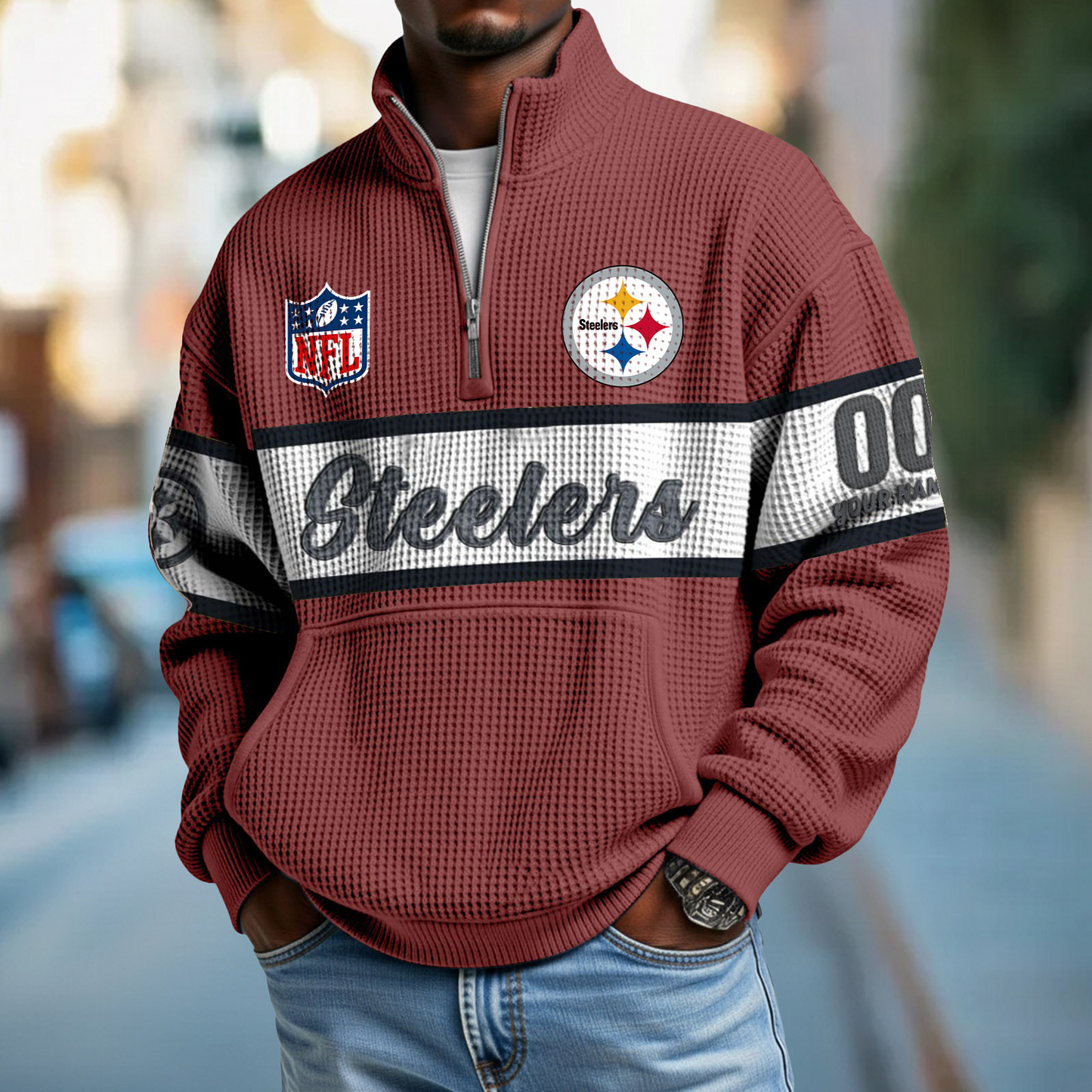 PIT x NFL Quarter-Zip Waffle Pullover DATND TANTD