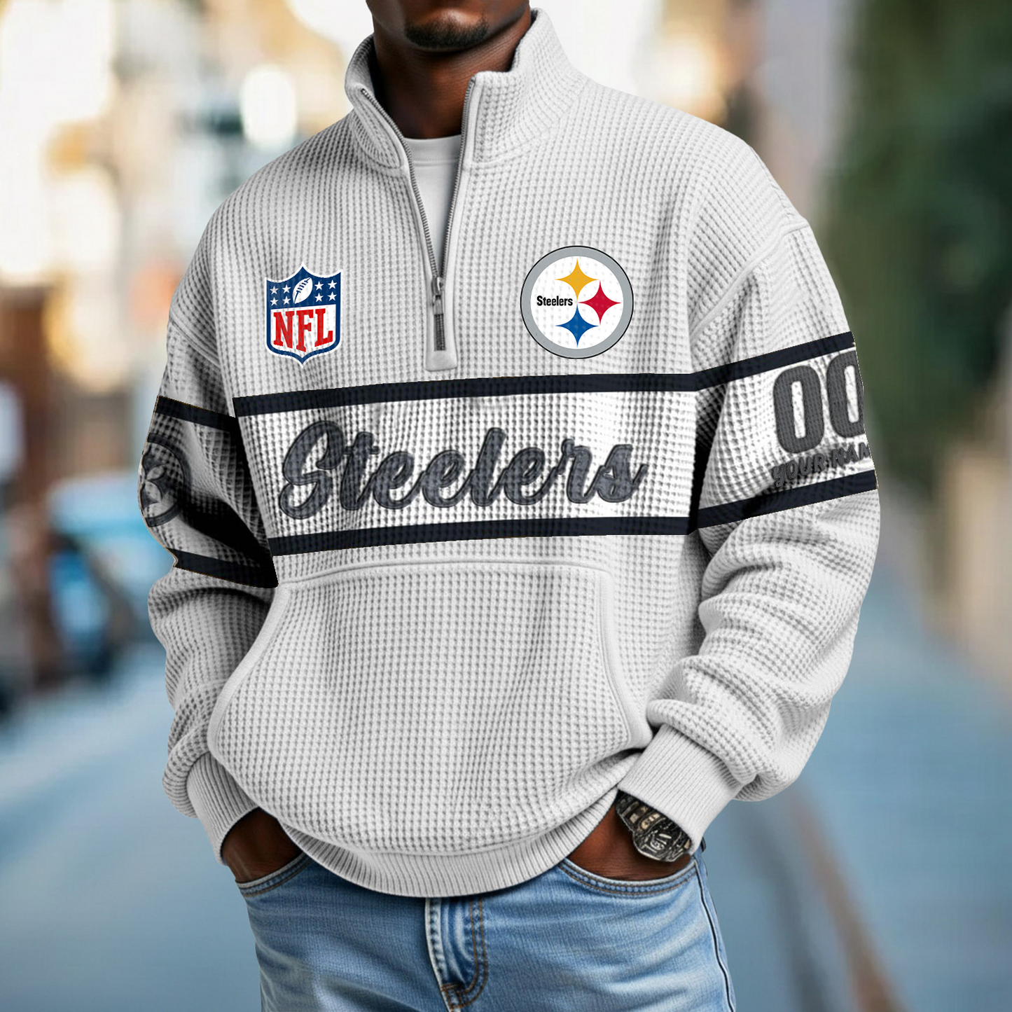 PIT x NFL Quarter-Zip Waffle Pullover DATND TANTD