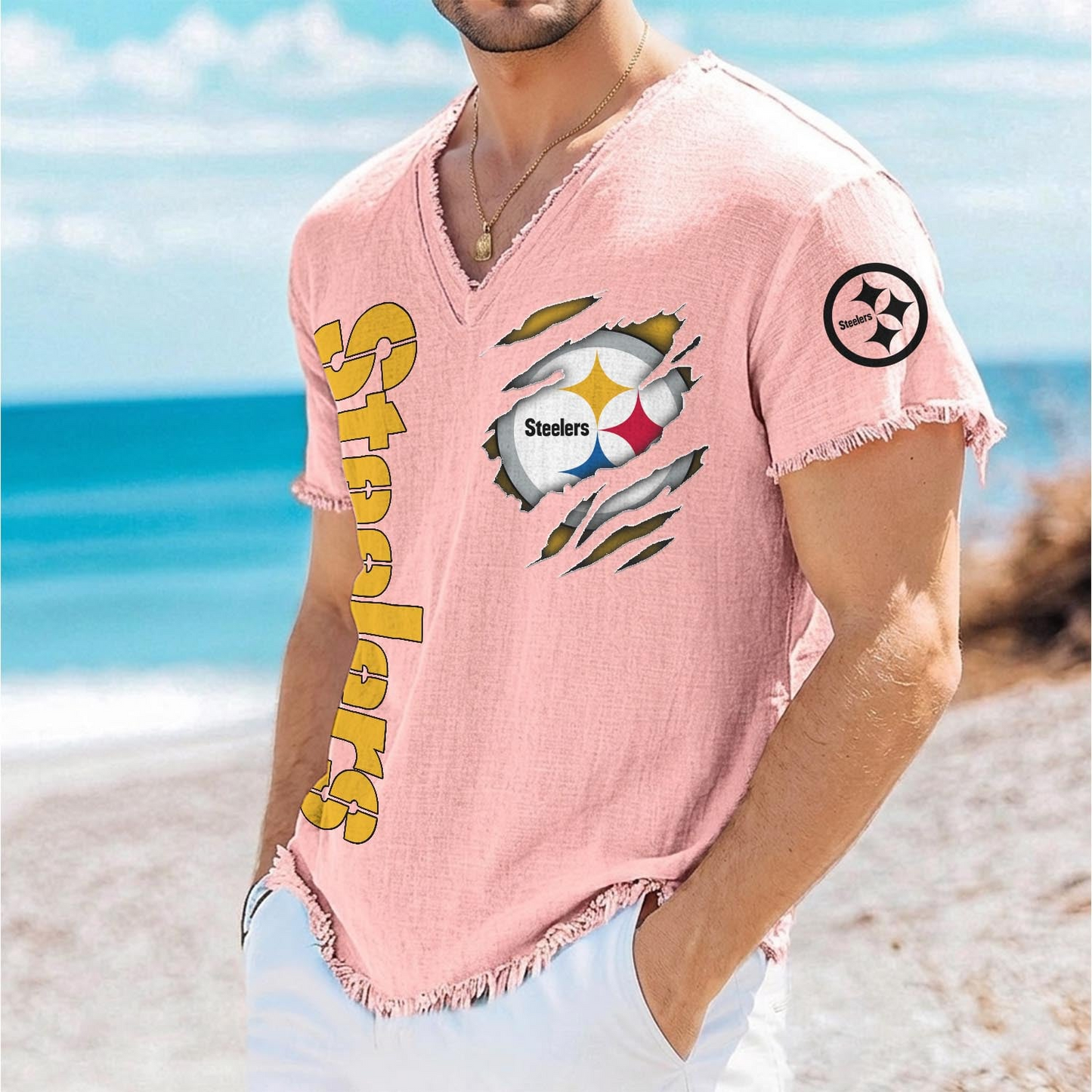 PIT x NFL V-Neck Linen Beach Shirt 1905 DatND DVT