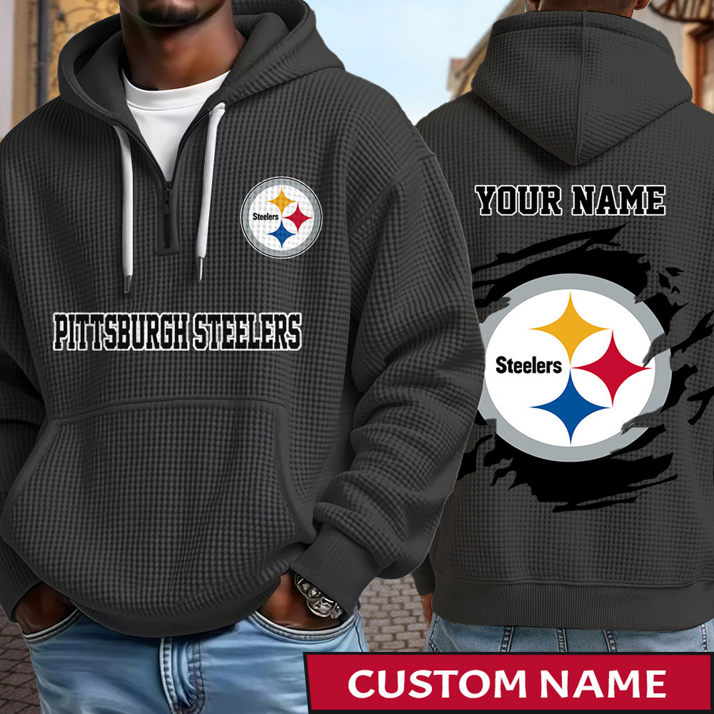 PIT x NFL Waffle Half Zip Hoodie DATND TANTD