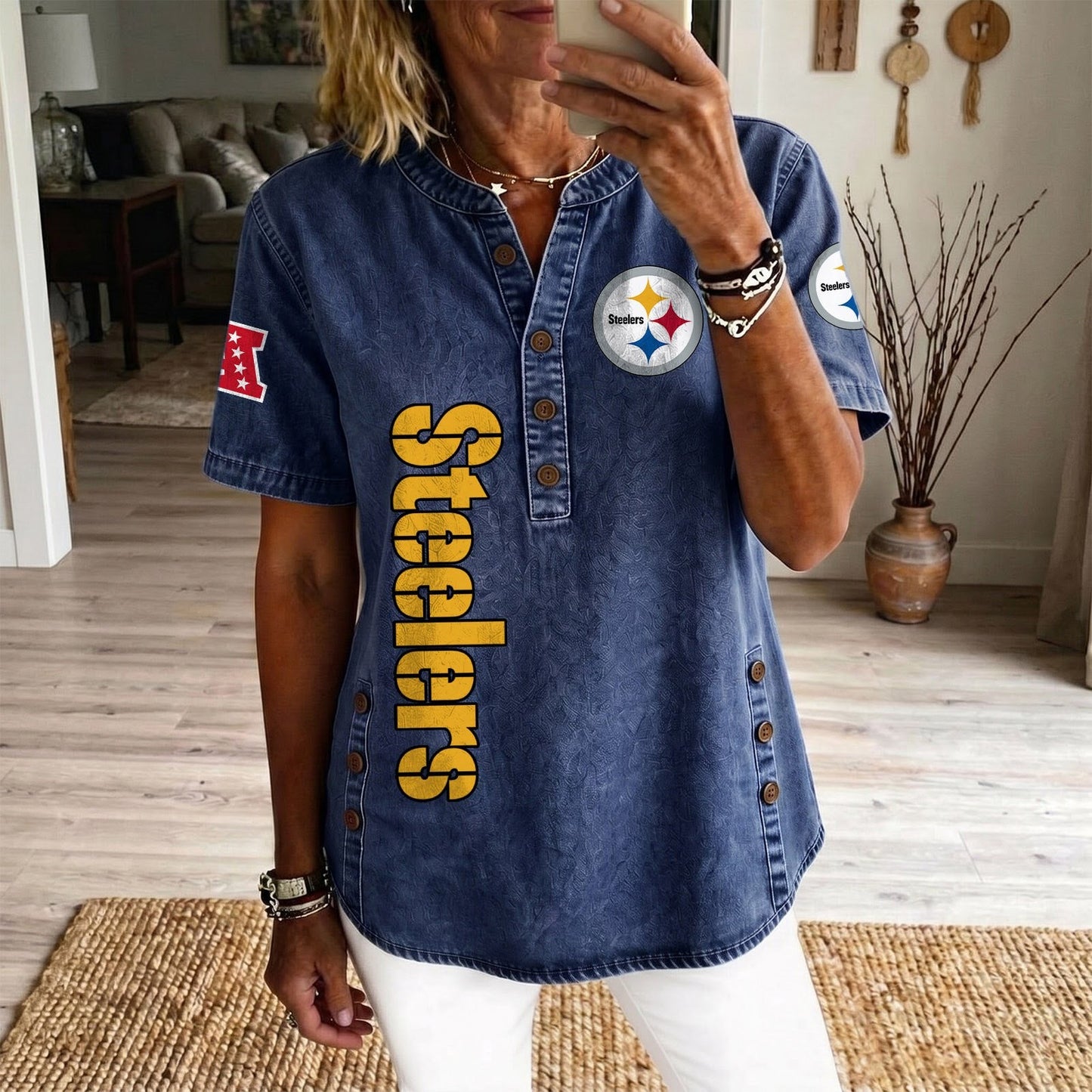 PIT x NFL Womenƒ??s Denim Casual Tops DATND LBN 190526
