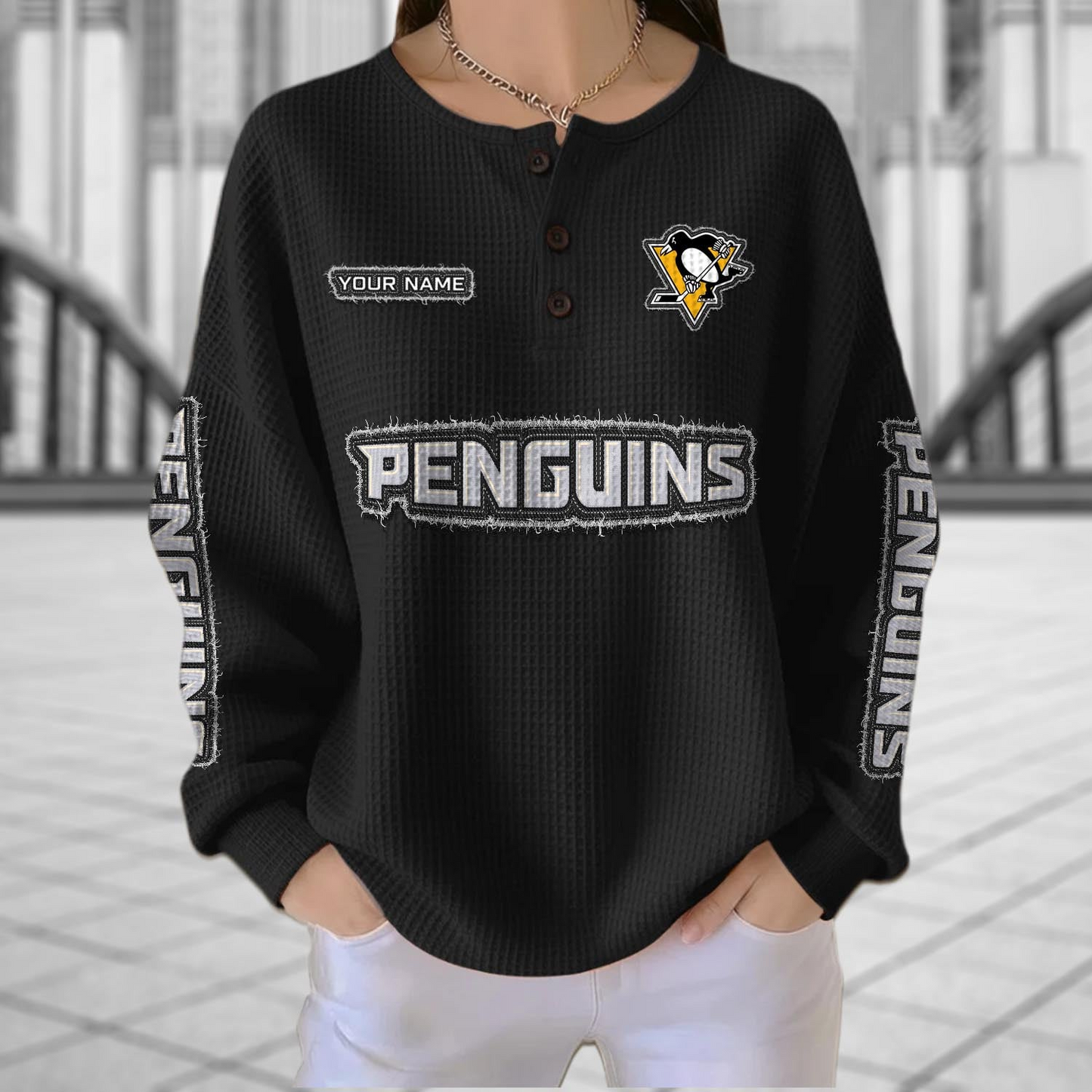 PIT x NHL Personalized Waffle Knit Henley Sweatshirt 2005 DatND DVT