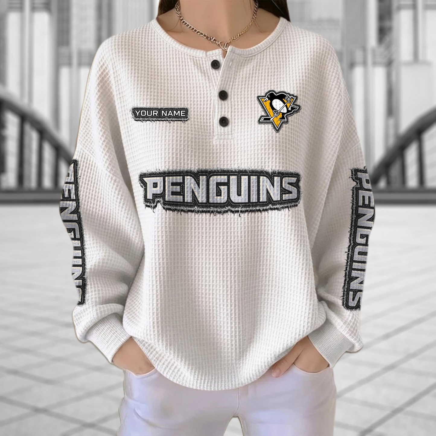 PIT x NHL Personalized Waffle Knit Henley Sweatshirt 2005 DatND DVT