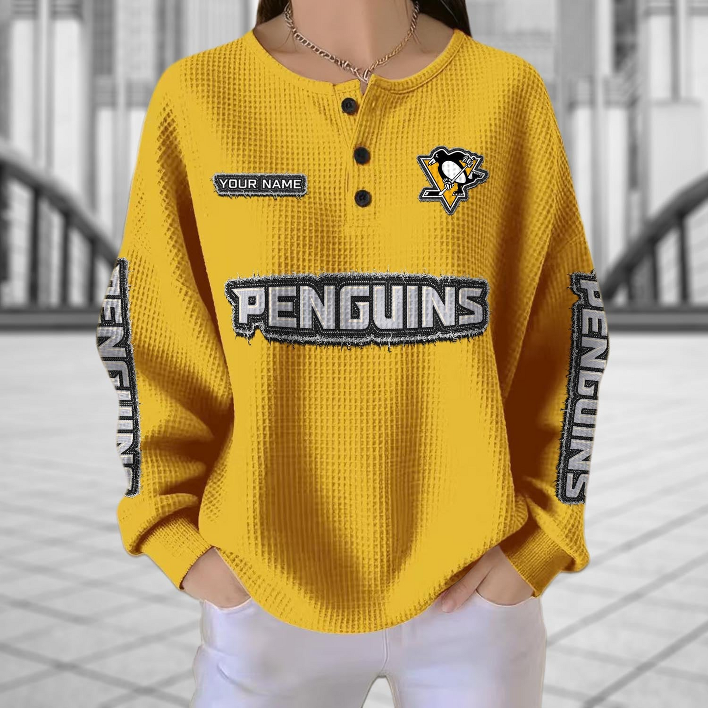PIT x NHL Personalized Waffle Knit Henley Sweatshirt 2005 DatND DVT