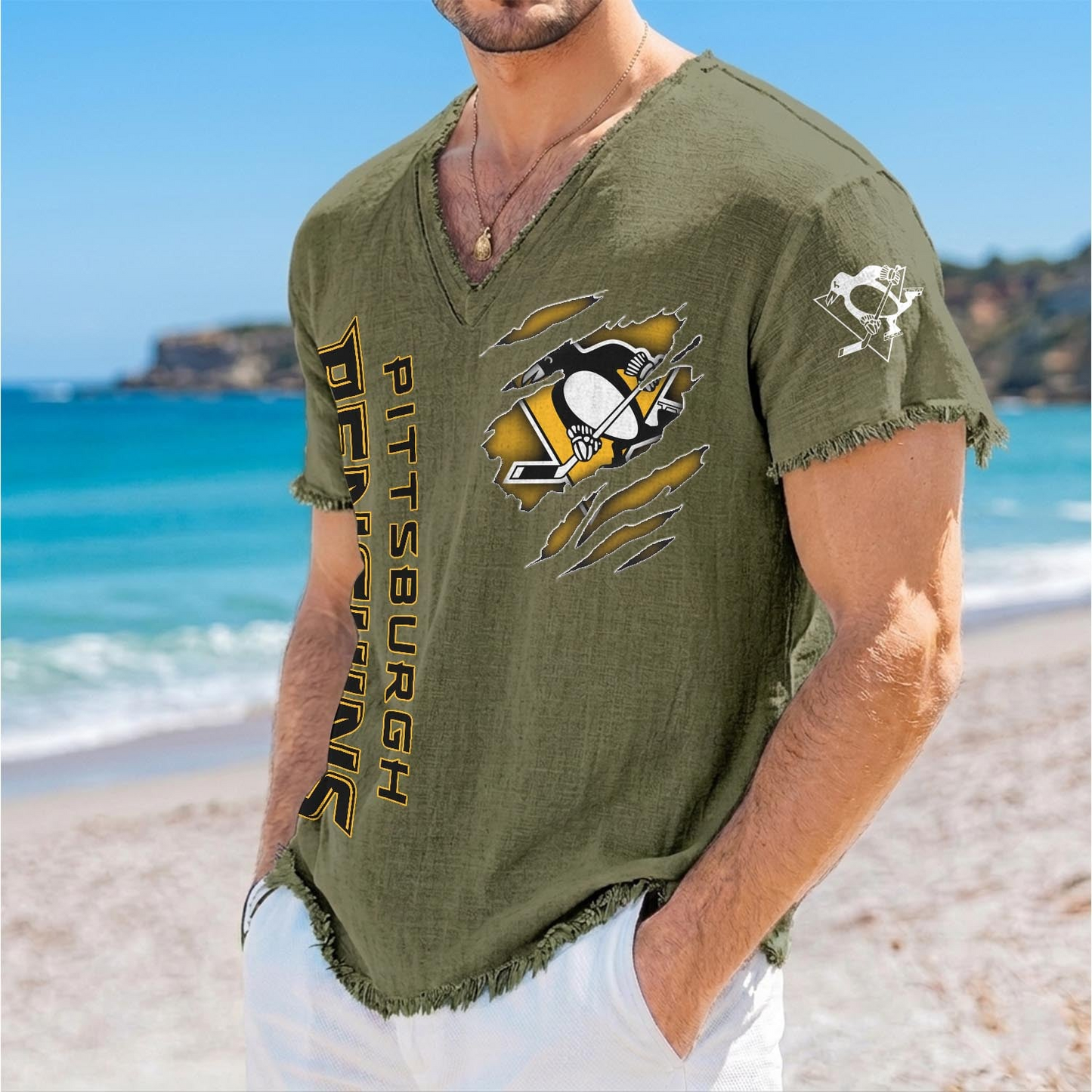 PIT x NHL V-Neck Linen Beach Shirt 1905 DatND DVT