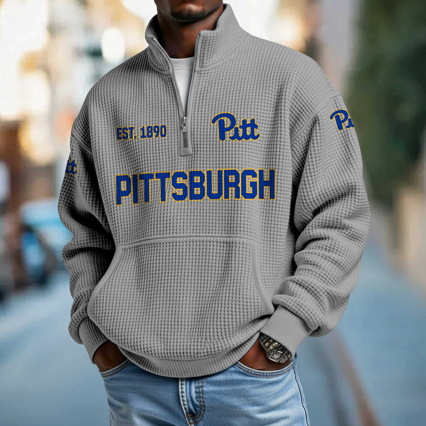 PITT x College Football - Waffle Stand Collar Half Zip Sweatshirt DatND DVT