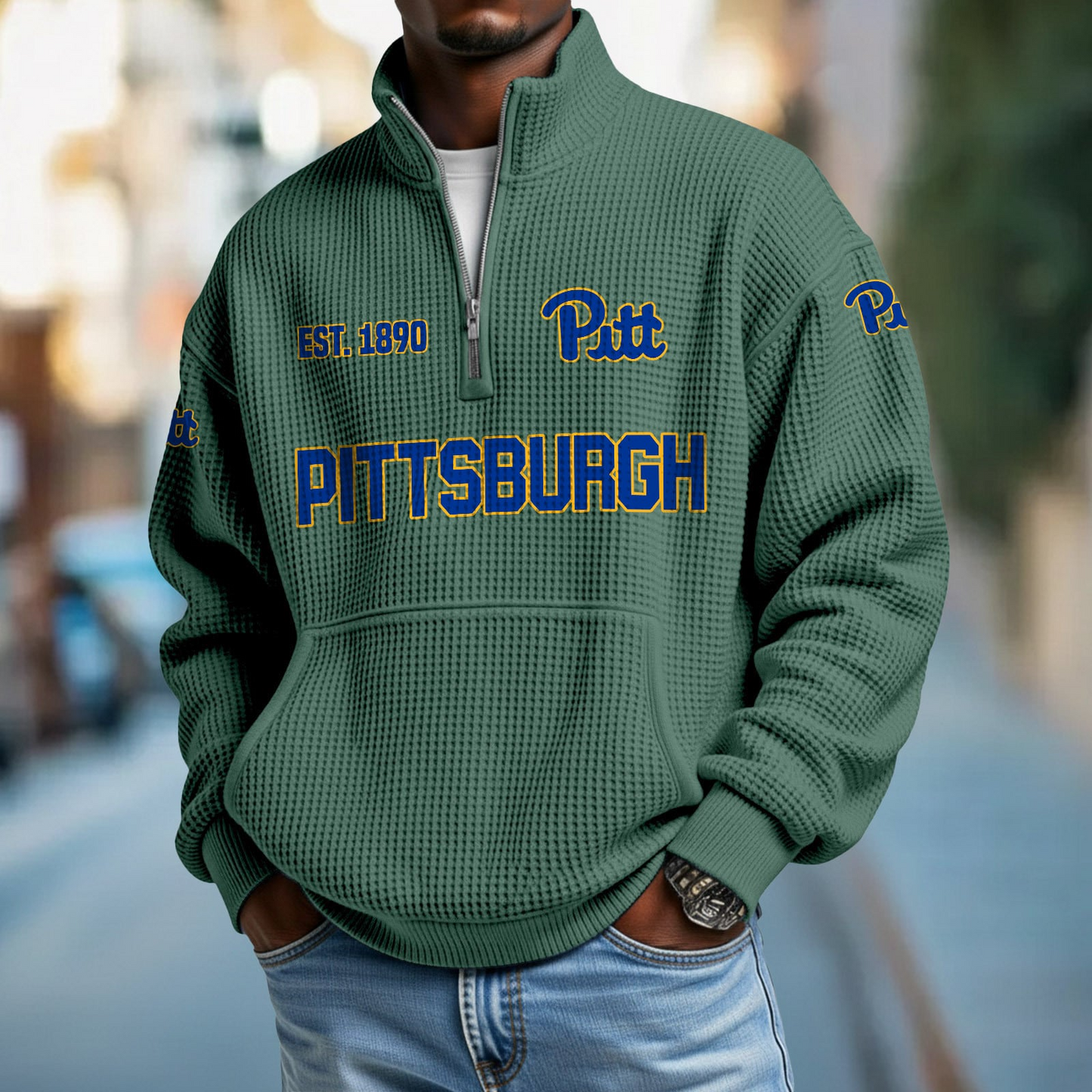 PITT x College Football - Waffle Stand Collar Half Zip Sweatshirt DatND DVT