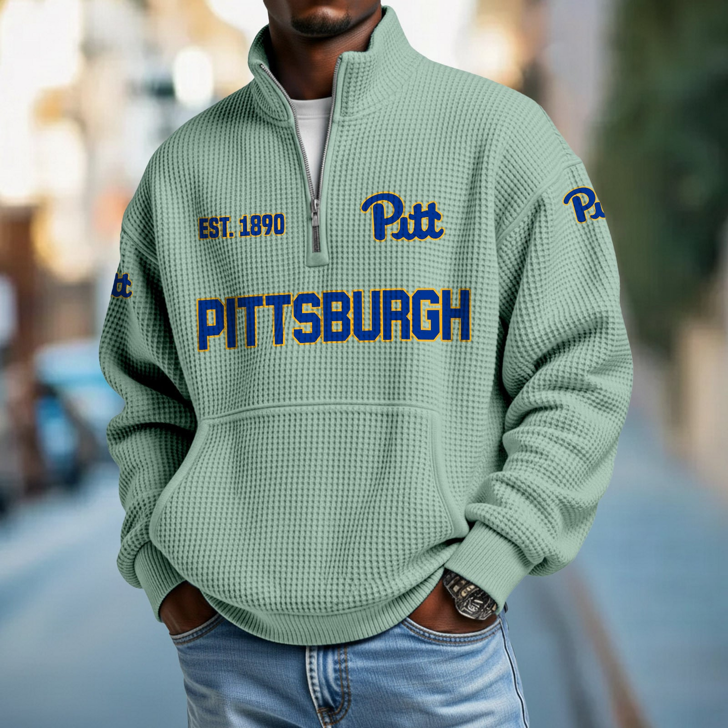 PITT x College Football - Waffle Stand Collar Half Zip Sweatshirt DatND DVT