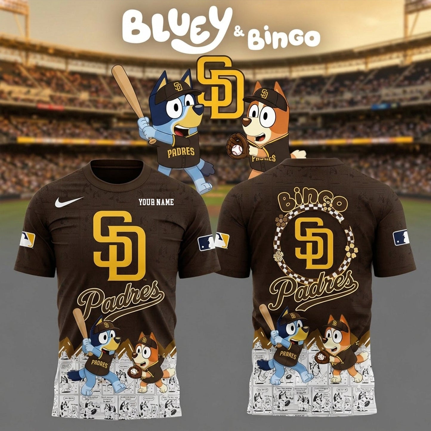 PREMIUM MLB X SDP Bluey & Bingo Comic Shirt NDT NHM 260526