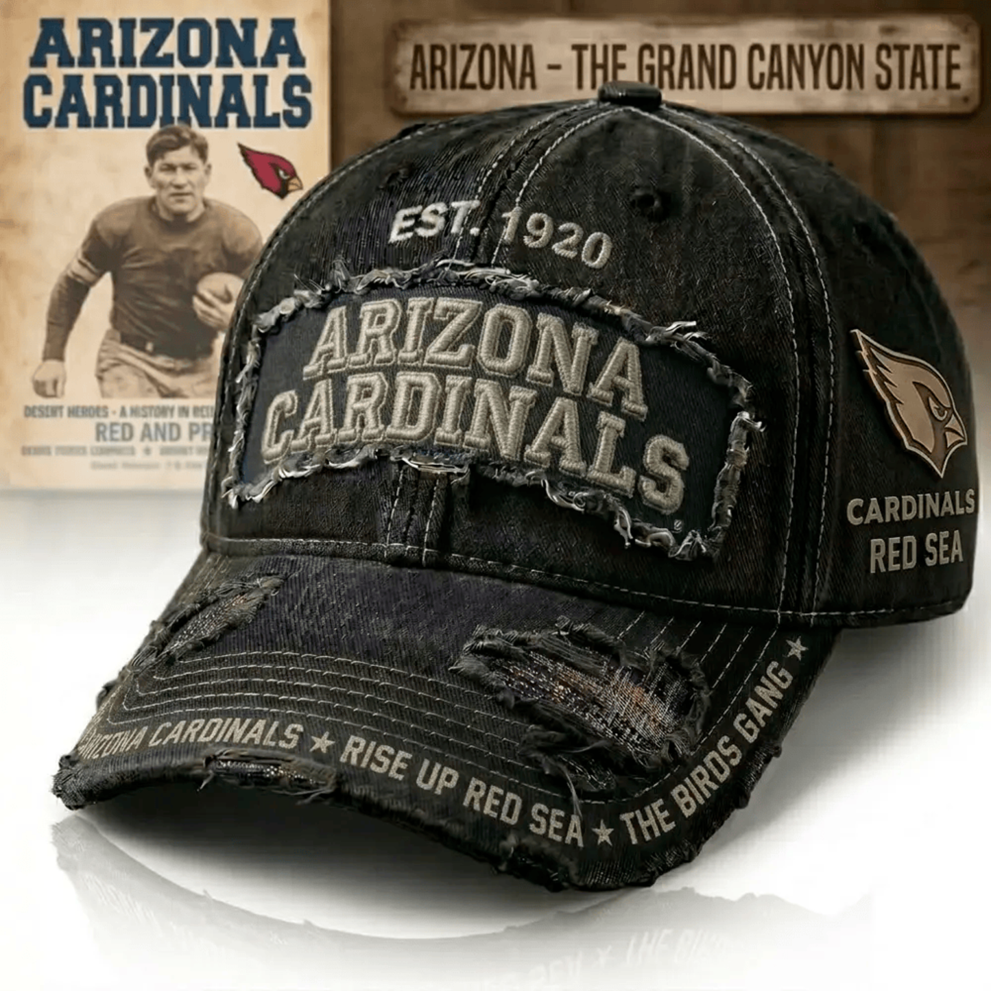 PREMIUM NFL X ARI Denim Washed Custom Name HAT NDT NHM 050526