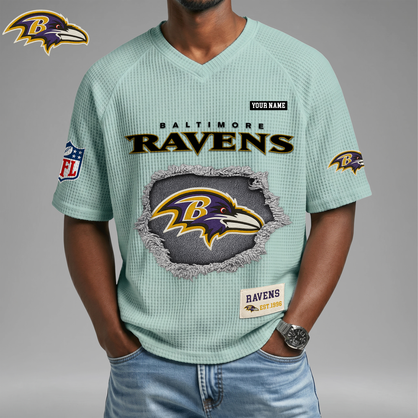 PREMIUM NFL X BR Game Day Waffle V-neck T-shirt 110626