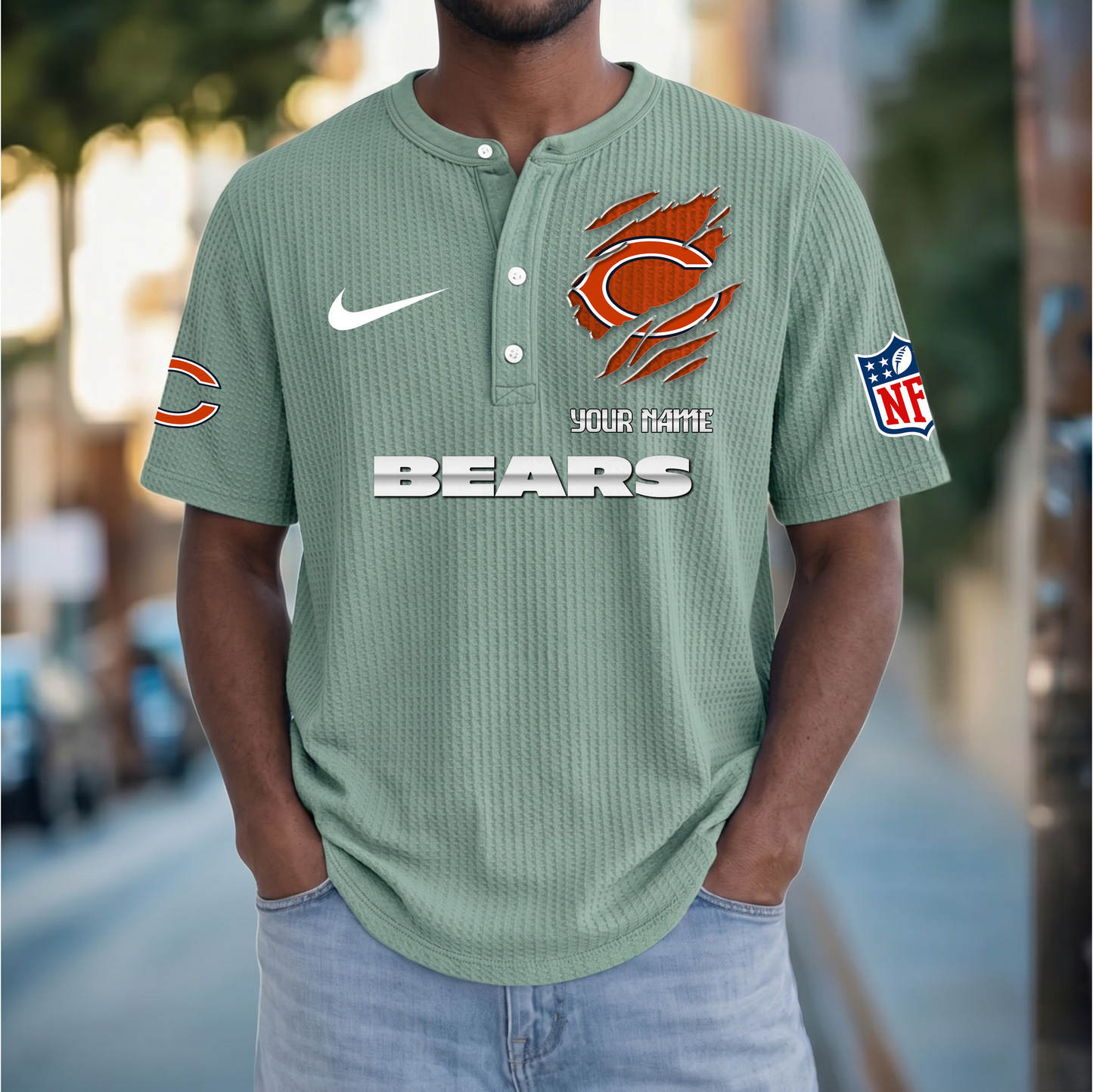 PREMIUM NFL  X  CHI Crew neck button Henry Shirt Limited Editions NDT VHM 230426