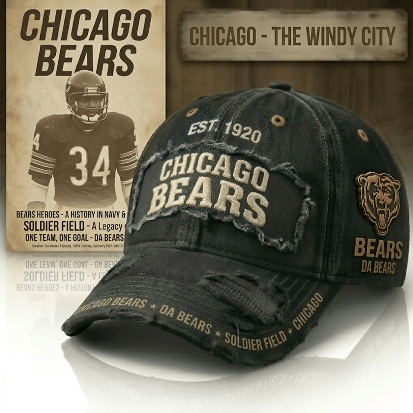 PREMIUM NFL X CHI Denim Washed Custom Name HAT NDT NHM 050526