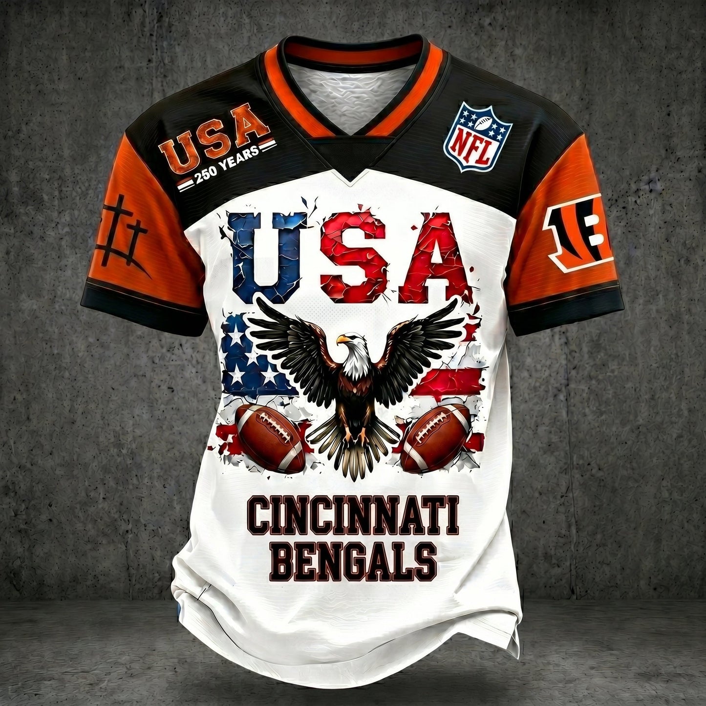 PREMIUM NFL X CIN 250TH anniversary LUXURY V-Neck T- Shirt 130626