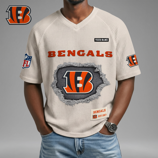 PREMIUM NFL X CIN Game Day Waffle V-neck T-shirt 110626