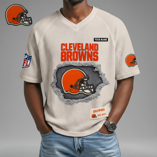 PREMIUM NFL X CLE Game Day Waffle V-neck T-shirt 110626