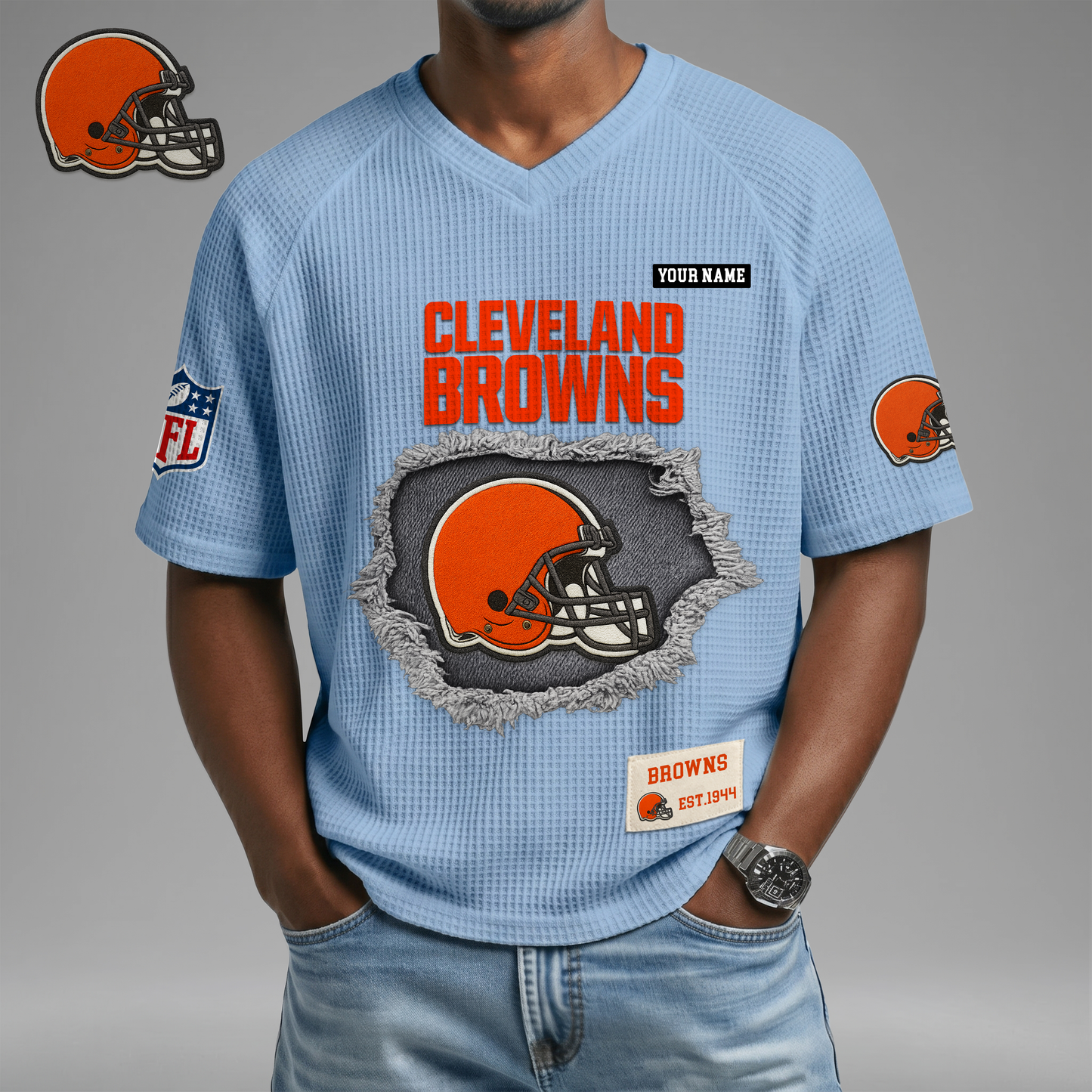 PREMIUM NFL X CLE Game Day Waffle V-neck T-shirt 110626