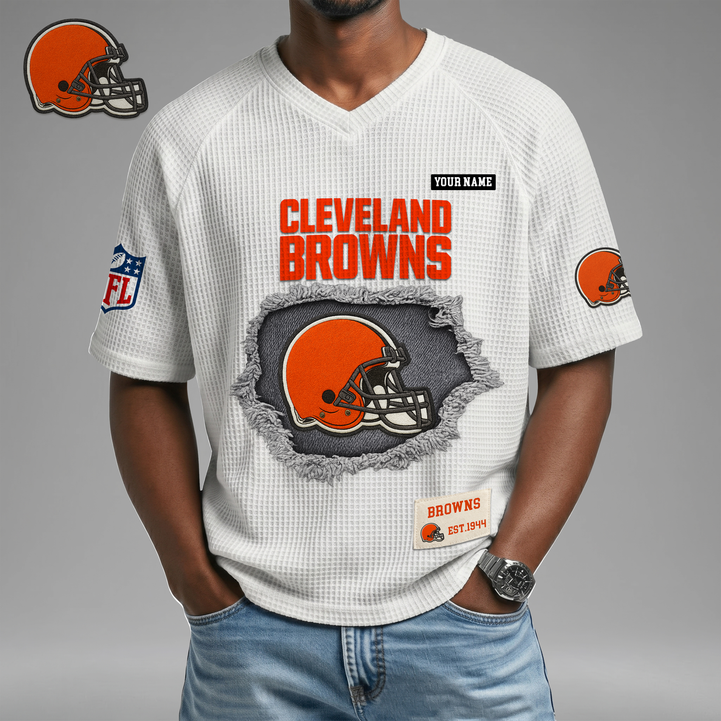 PREMIUM NFL X CLE Game Day Waffle V-neck T-shirt 110626