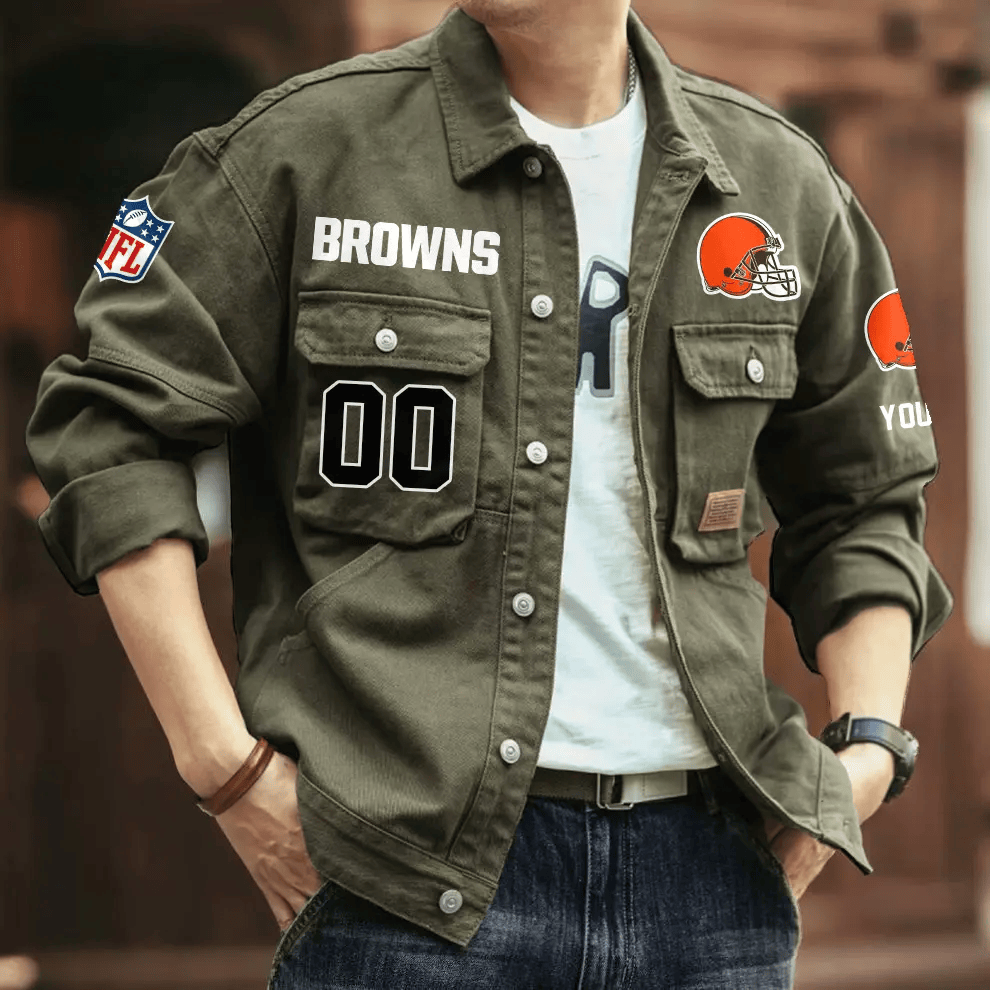 PREMIUM NFL X CLE Men's Denim Autumn Jackets NDT VHM 090626