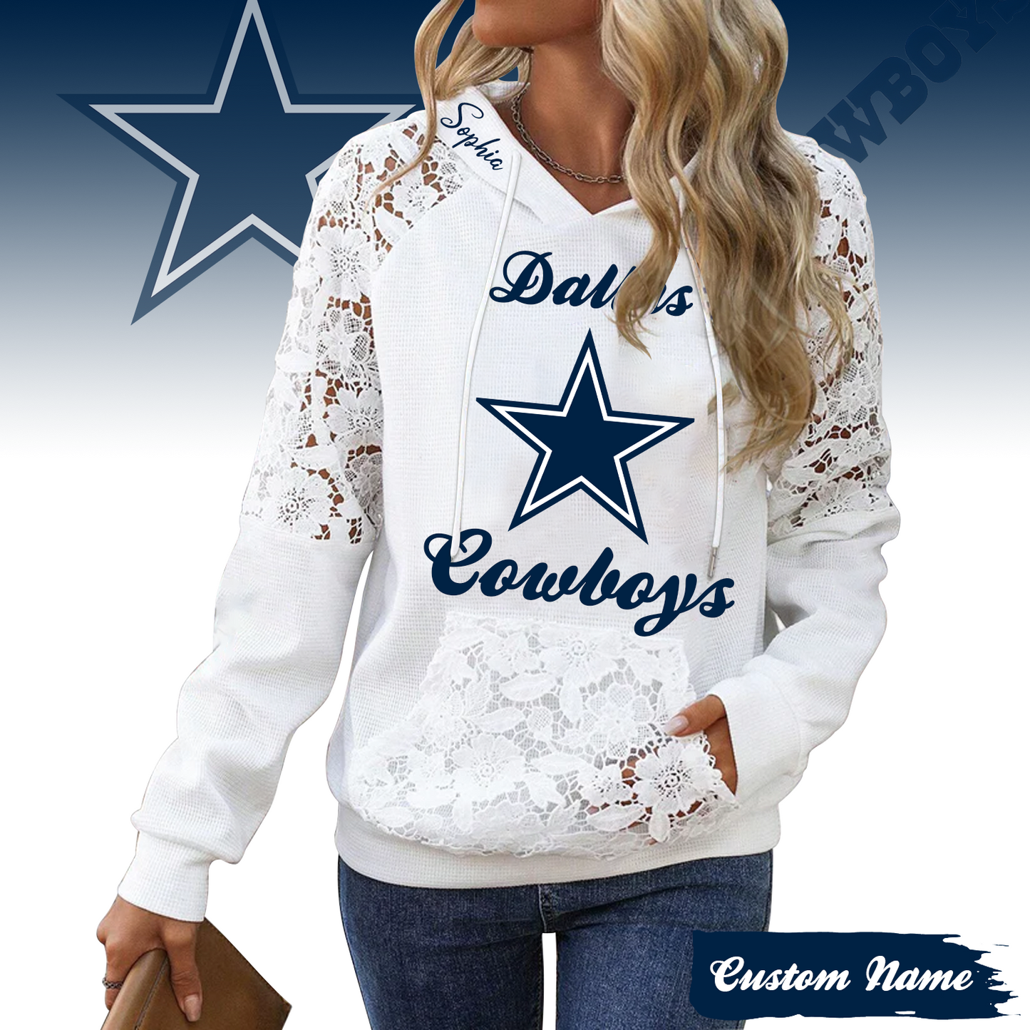 PREMIUM NFL X DAL Women's Lace Paneled Waffle Hoodie With Pockets SHIRT NDT TDT