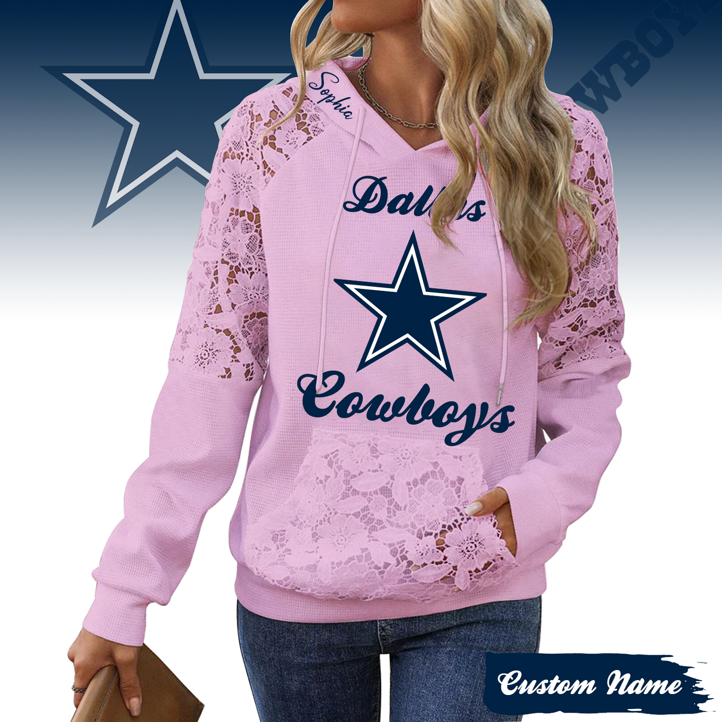 PREMIUM NFL X DAL Women's Lace Paneled Waffle Hoodie With Pockets SHIRT NDT TDT
