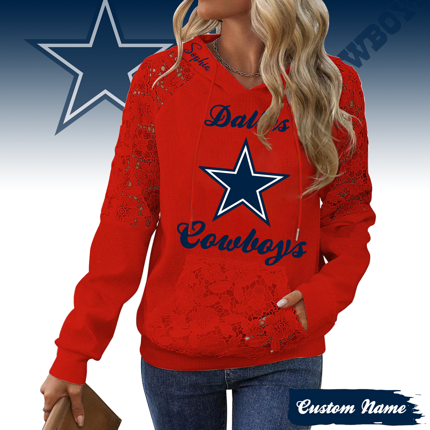PREMIUM NFL X DAL Women's Lace Paneled Waffle Hoodie With Pockets SHIRT NDT TDT