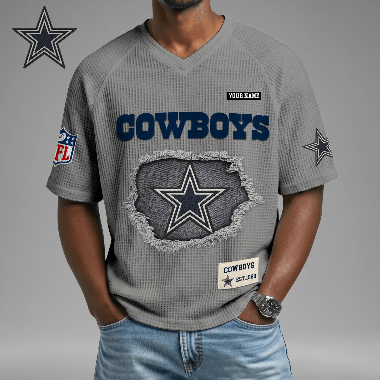 PREMIUM NFL X DC Game Day Waffle V-neck T-shirt 110626
