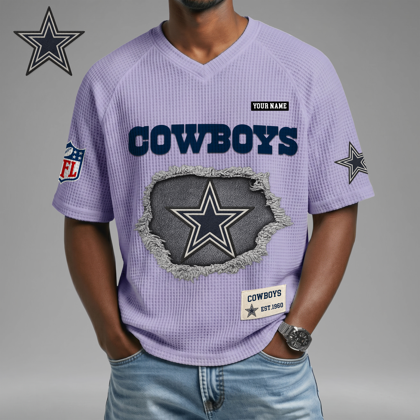 PREMIUM NFL X DC Game Day Waffle V-neck T-shirt 110626