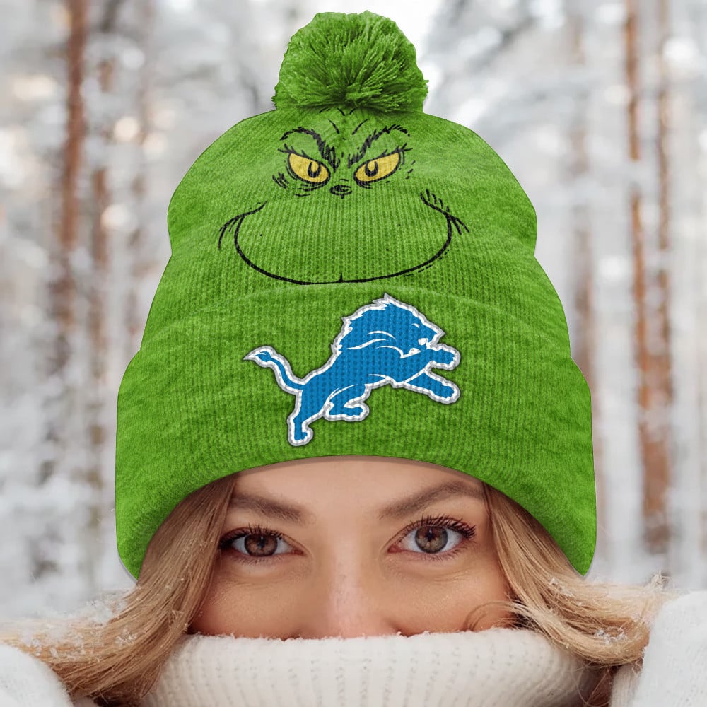 PREMIUM NFL X DET Green Grinch Beanie Hat Christmas Gifts NDT NHM