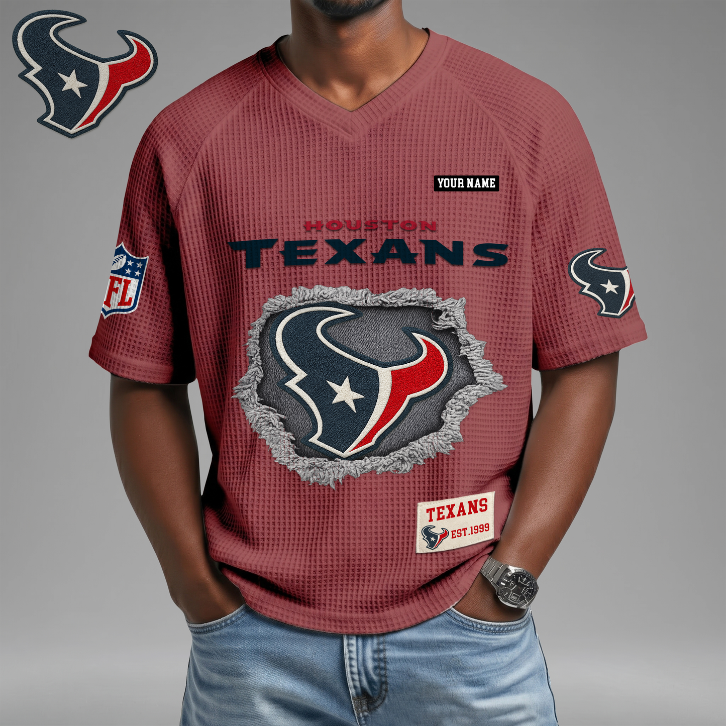 PREMIUM NFL X HT Game Day Waffle V-neck T-shirt 110626