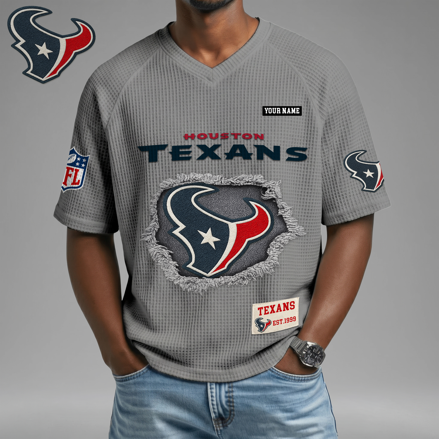 PREMIUM NFL X HT Game Day Waffle V-neck T-shirt 110626