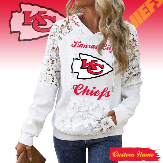 PREMIUM NFL X KCC Women's Lace Paneled Waffle Hoodie With Pockets SHIRT NDT TDT