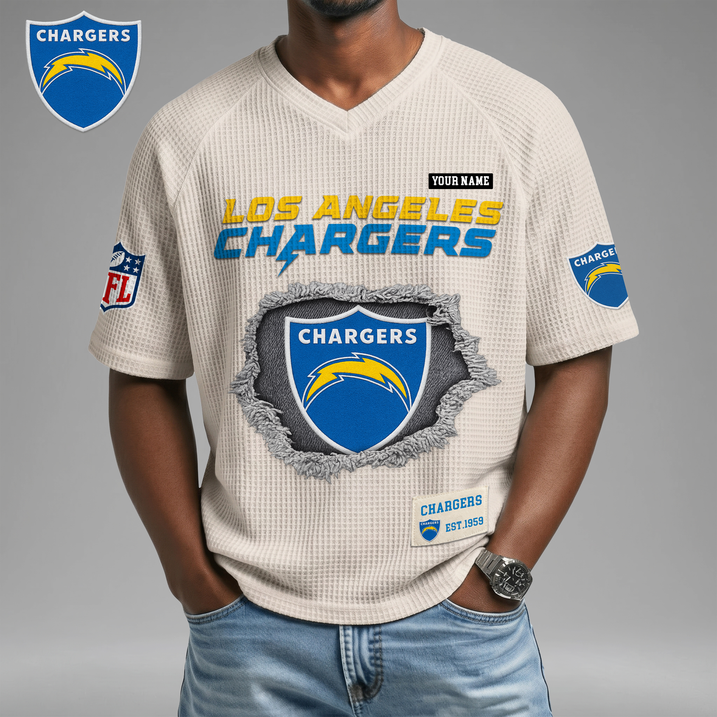 PREMIUM NFL X LAC Game Day Waffle V-neck T-shirt 110626