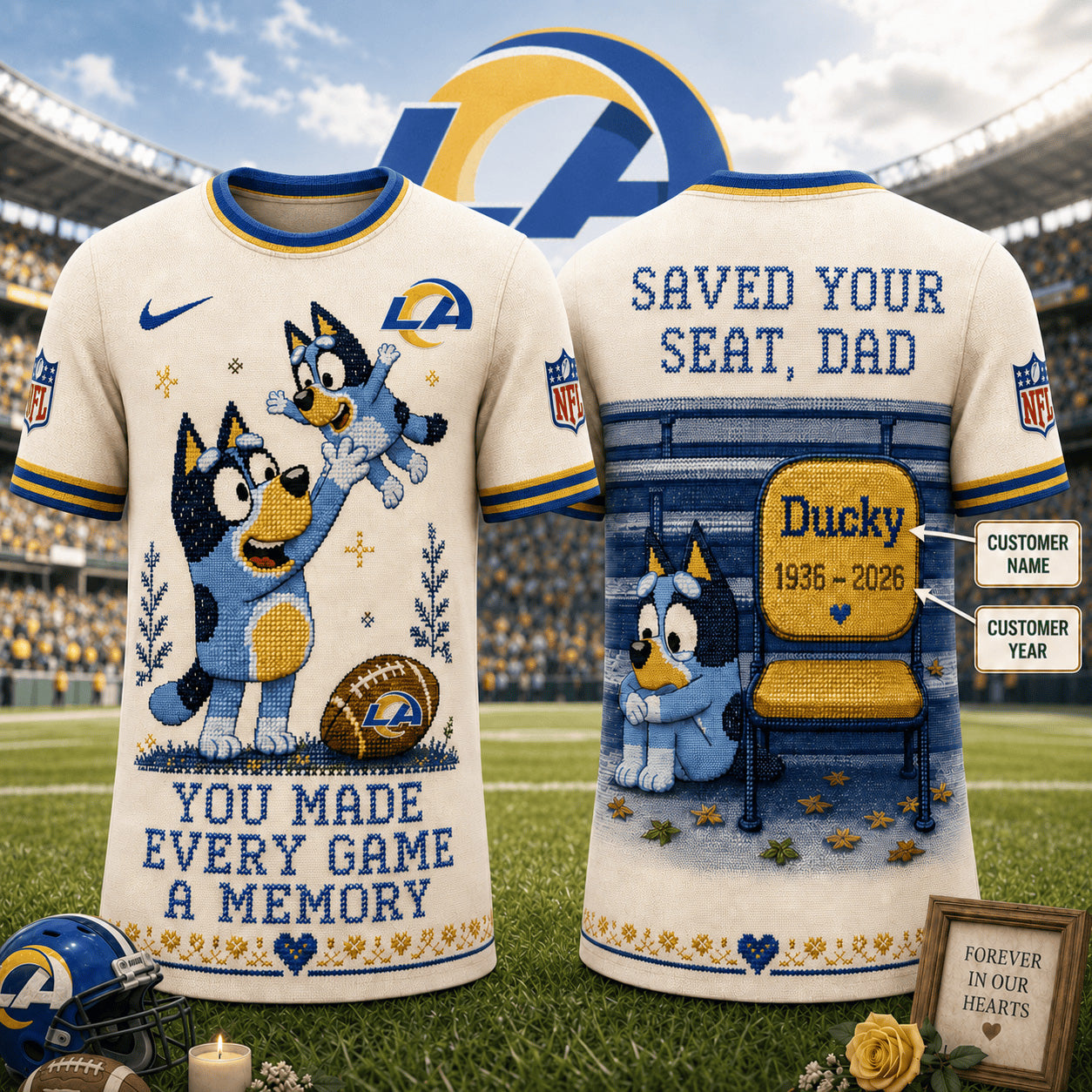 PREMIUM NFL X LAR Custom Premium NFL 3D Faux-Stitch Dad Memorial Shirt NDT NTN 220526