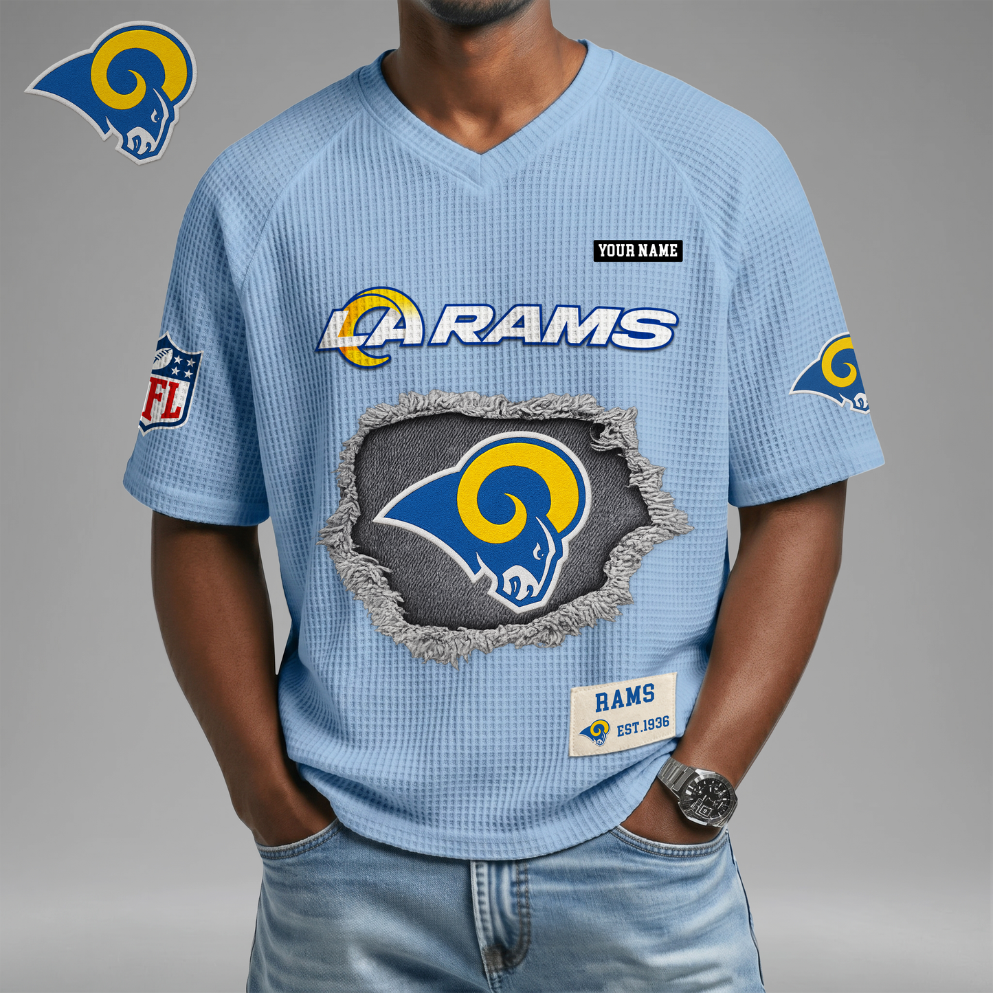 PREMIUM NFL X LAR Game Day Waffle V-neck T-shirt 110626