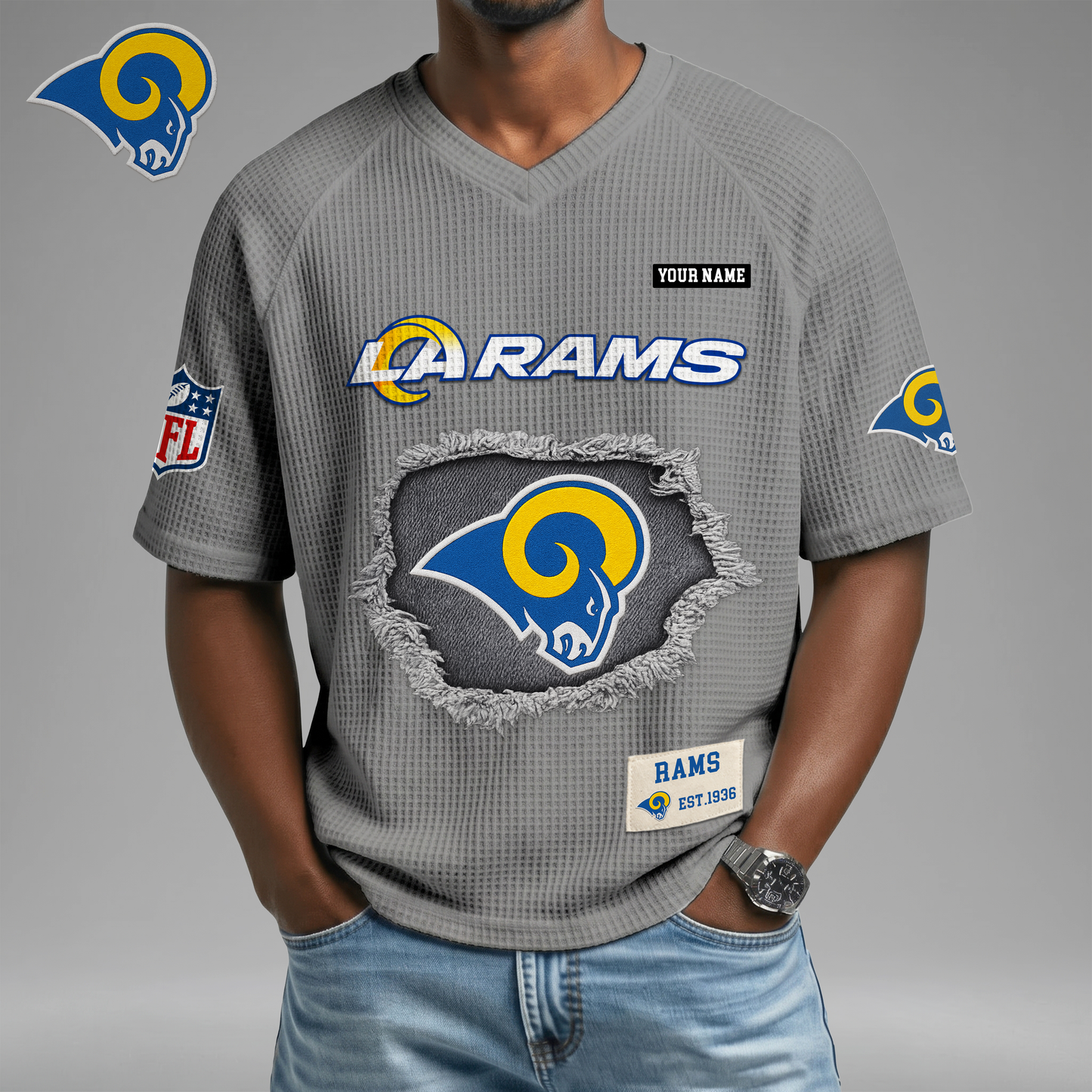 PREMIUM NFL X LAR Game Day Waffle V-neck T-shirt 110626