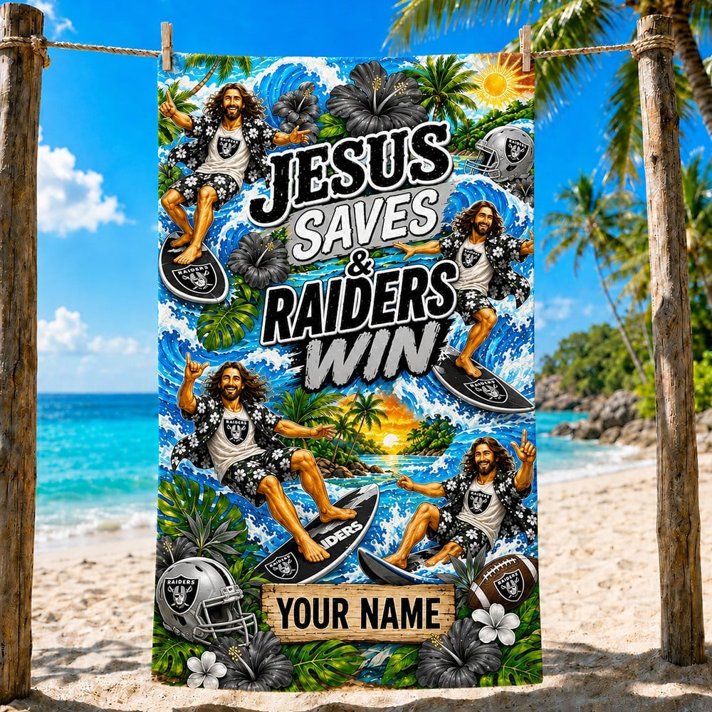 PREMIUM NFL X LV Funny Jesus Surfing Beach Towel Custom Name For Summer Holiday 190526