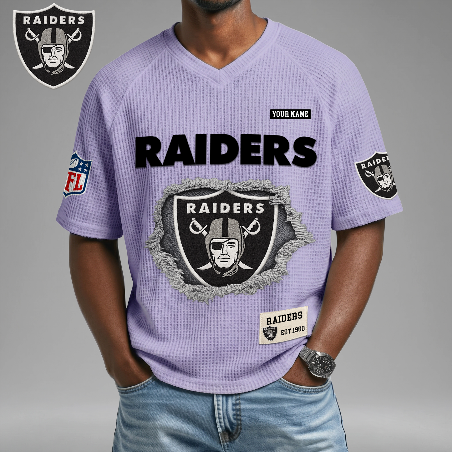 PREMIUM NFL X LVR Game Day Waffle V-neck T-shirt 110626