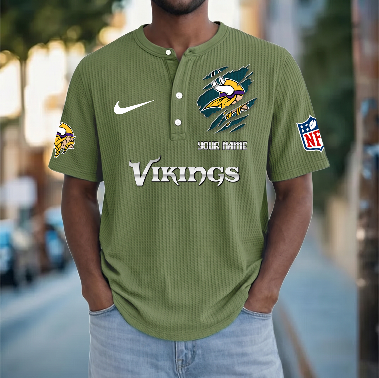 PREMIUM NFL  X  MV Crew neck button Henry Shirt Limited Editions NDT VHM 230426