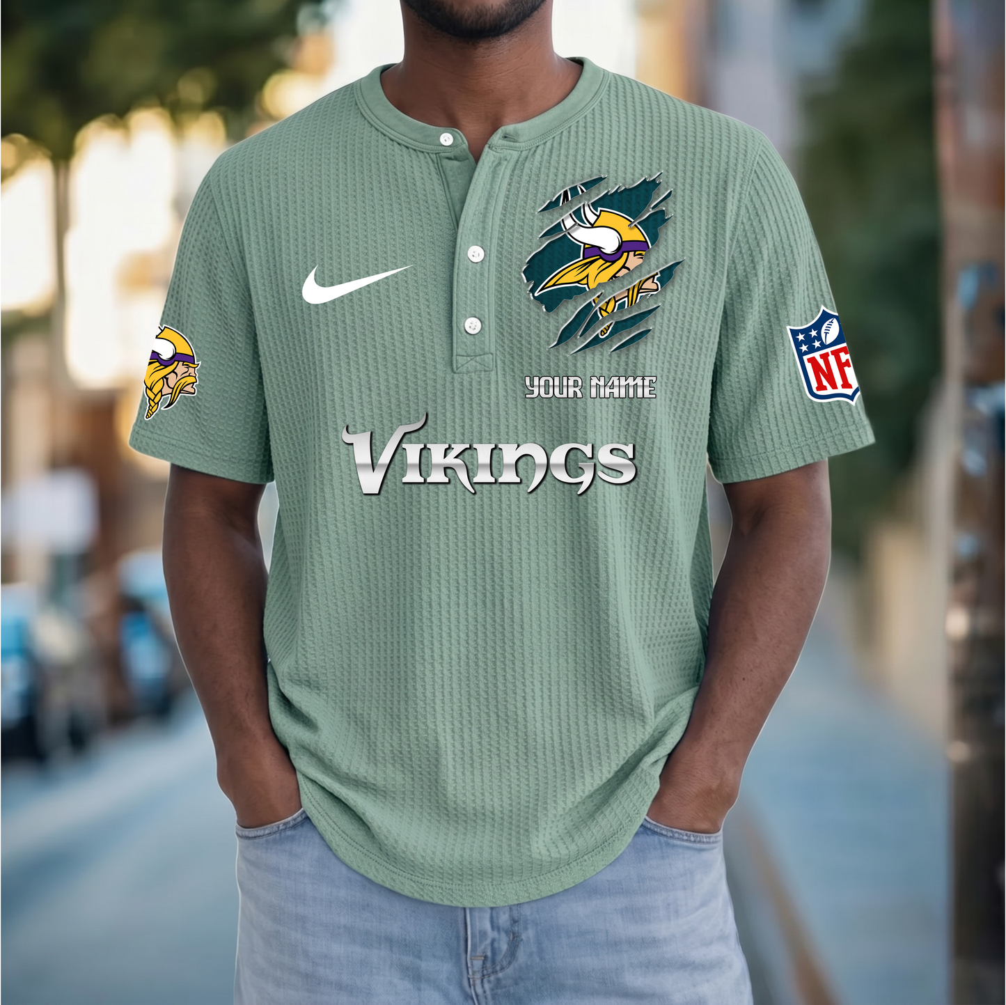 PREMIUM NFL  X  MV Crew neck button Henry Shirt Limited Editions NDT VHM 230426