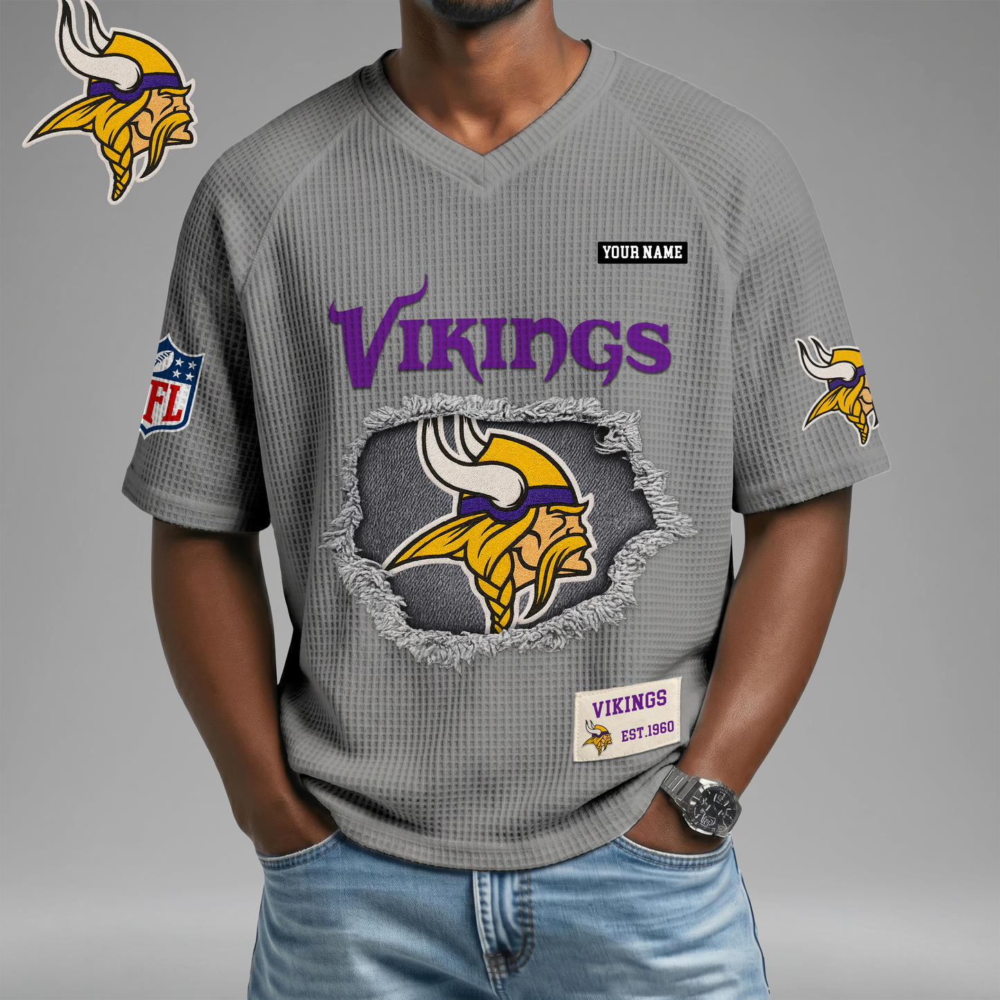 PREMIUM NFL X MV Game Day Waffle V-neck T-shirt 110626