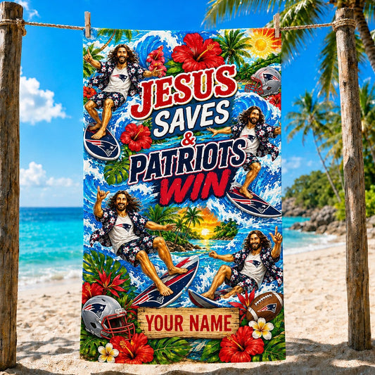 PREMIUM NFL X NE Funny Jesus Surfing Beach Towel Custom Name For Summer Holiday 190526