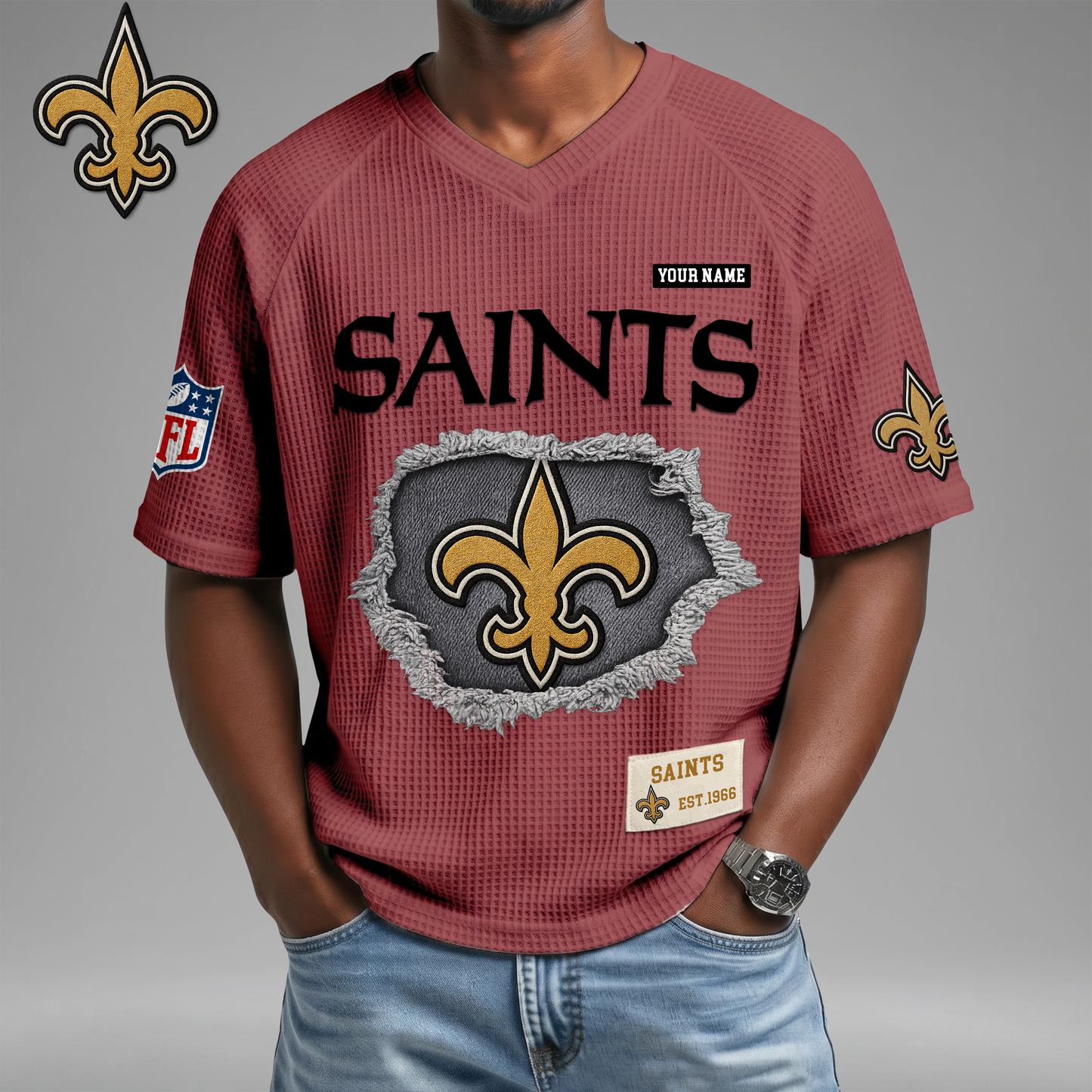 PREMIUM NFL X NOS Game Day Waffle V-neck T-shirt 110626